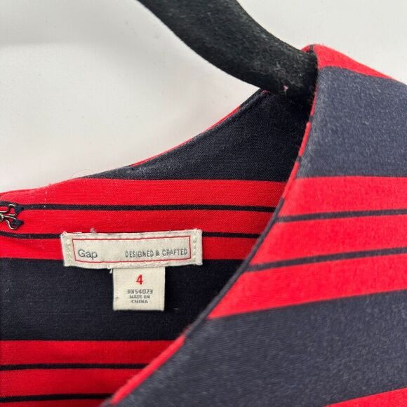 GAP Navy Blue Red Stripe 3/4 Sleeve Pleated Fit & Flare Office Mini Dress Size 4 - Picture 7 of 8